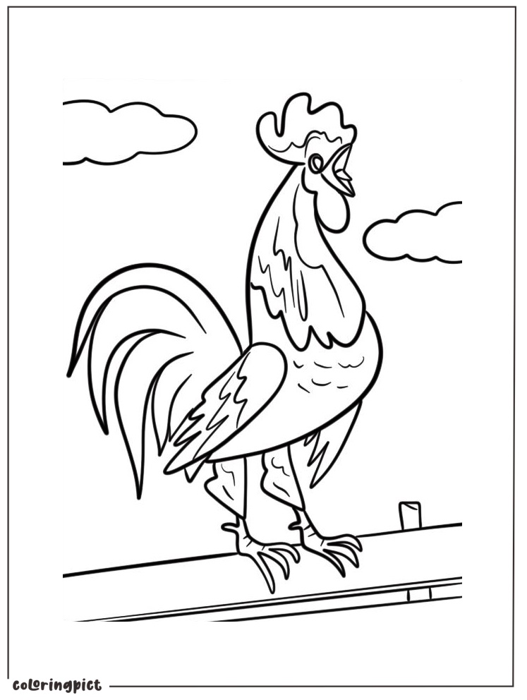 Rooster Crowing Coloring Pages for Kids