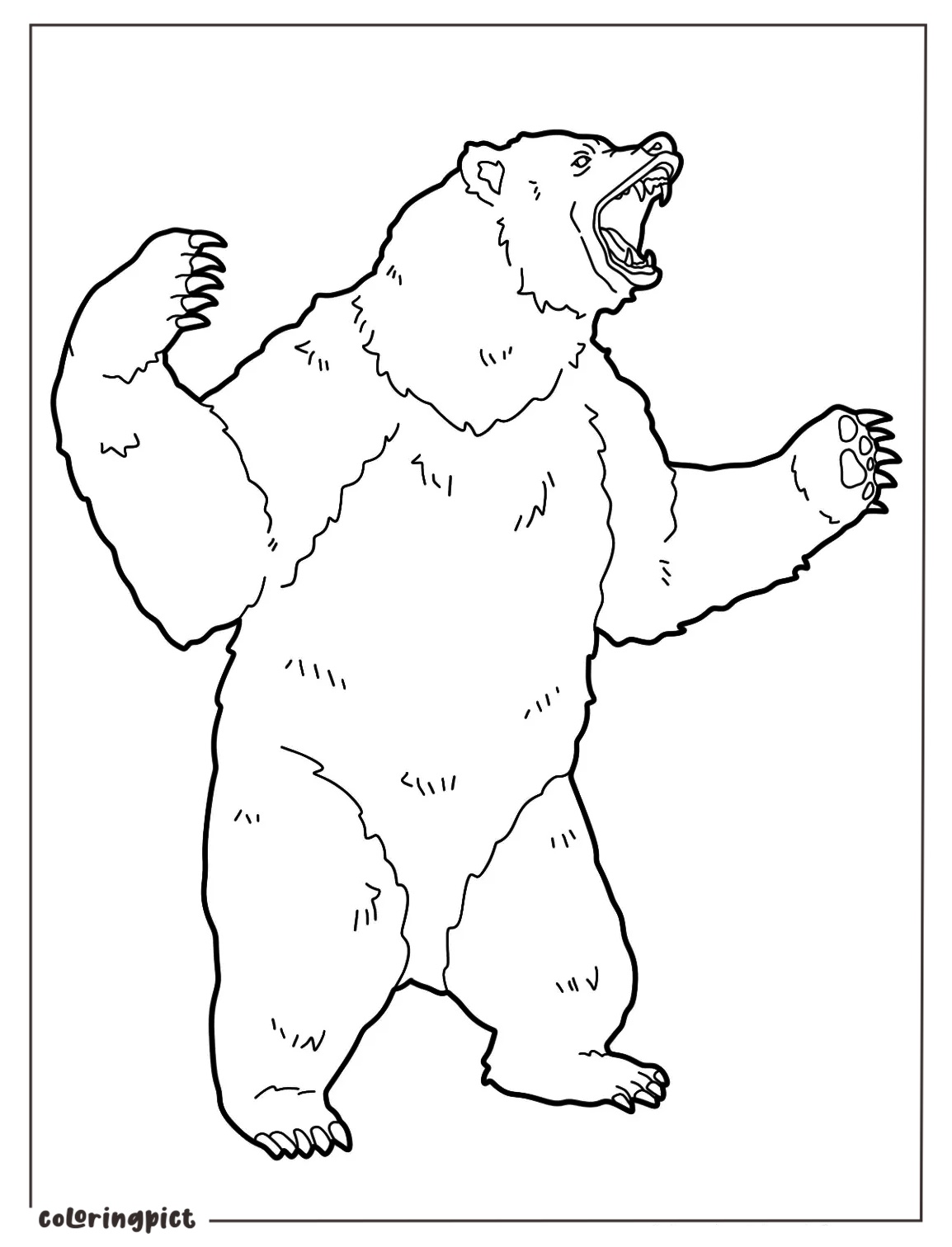 Scary Bear Roaring Standing Coloring
