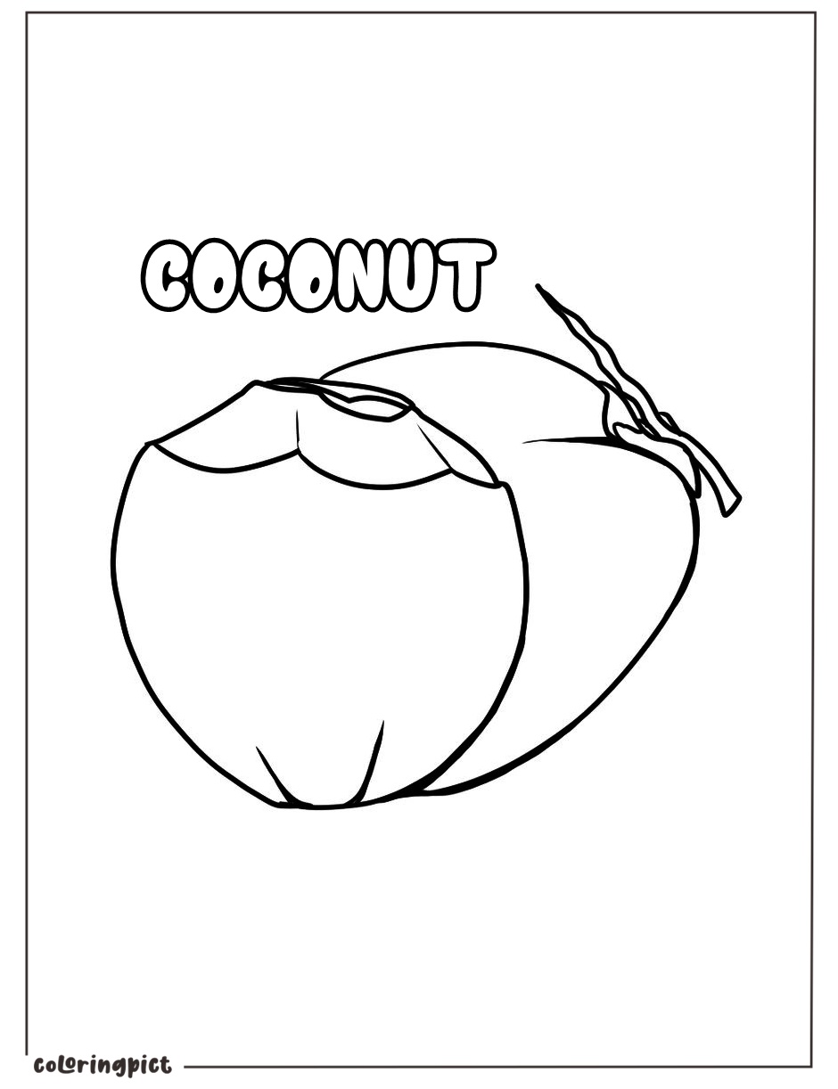 The Charm of Tropical Fruits, Coconut Coloring Page 2 coconut coloring page for kids