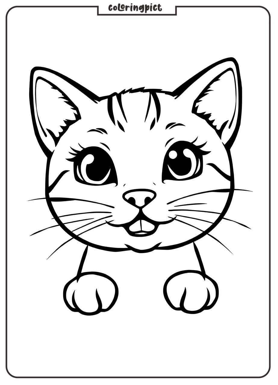 cute cat face coloring page for kids