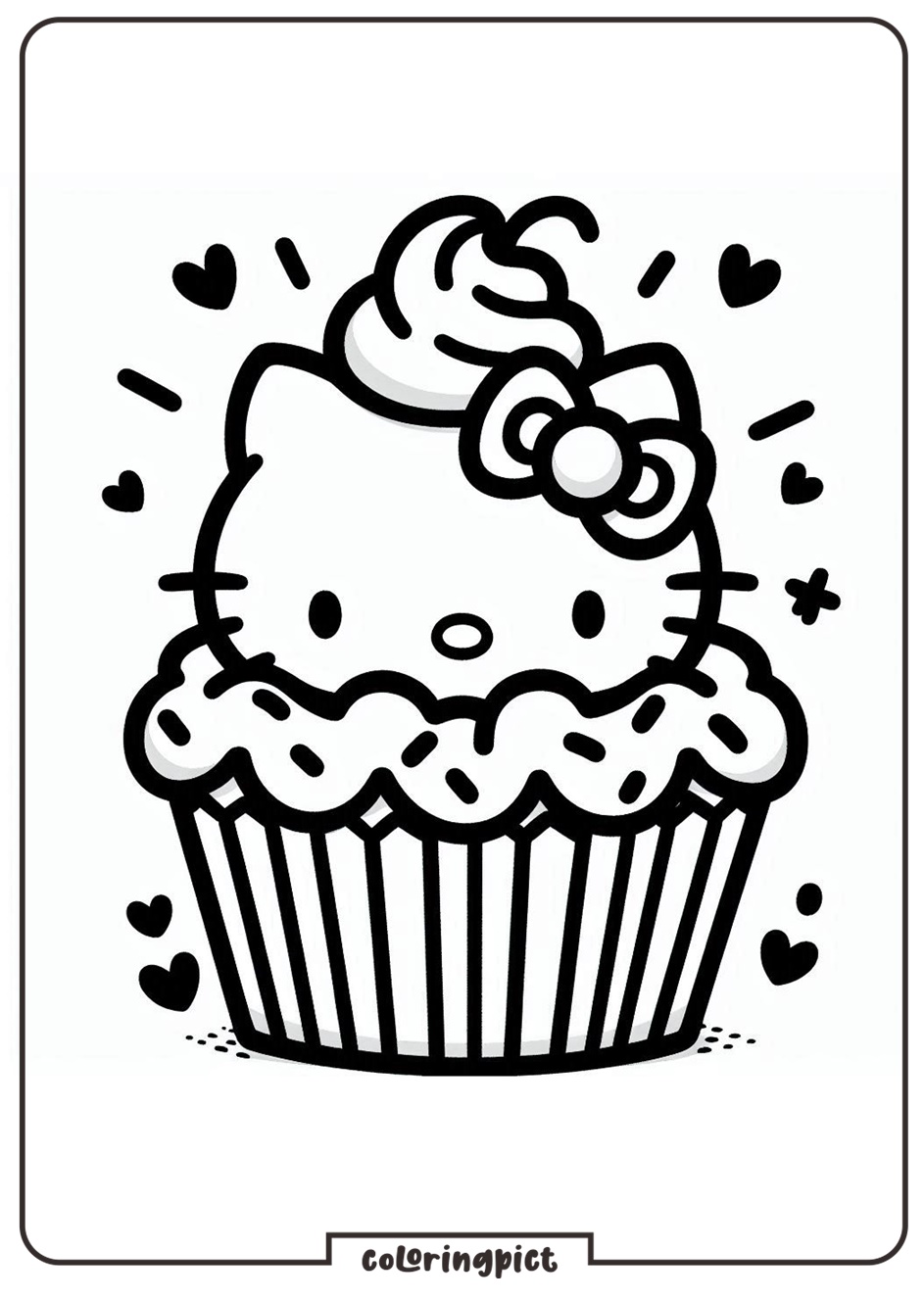 Cupcake Hello Kitty Coloring Page for kids
