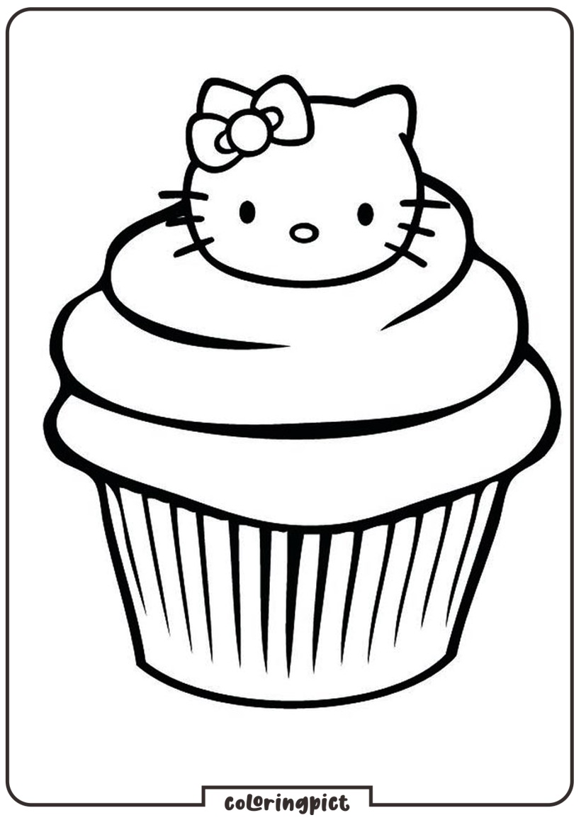 Cupcake Hello Kitty Coloring Pages