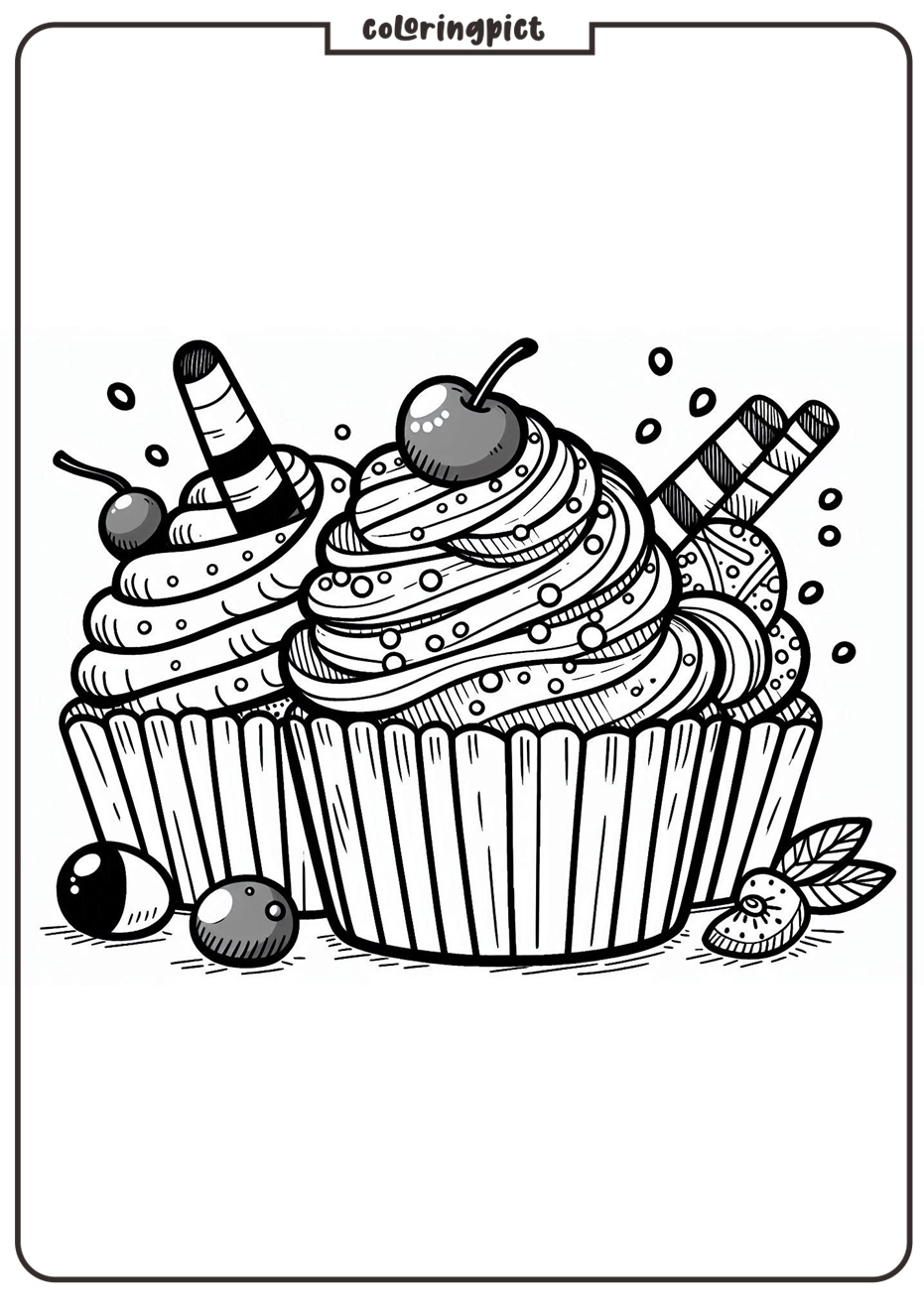 Cupcake Ice Cream Coloring Pages for Kids