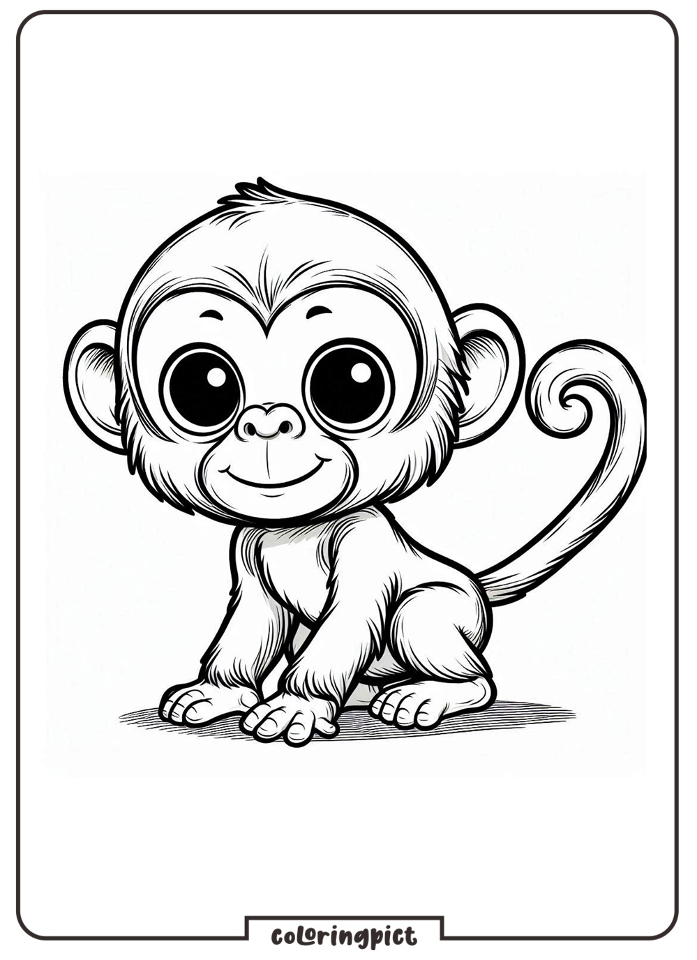 Cute Monkey Coloring Page for Kids