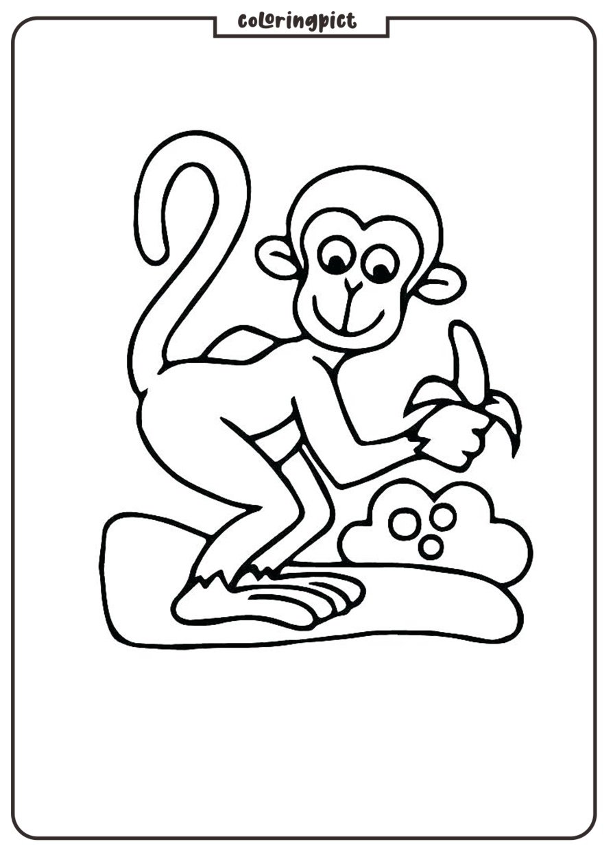 Monkey Eating Banana Coloring Page 1 Monkey Banana Coloring Page