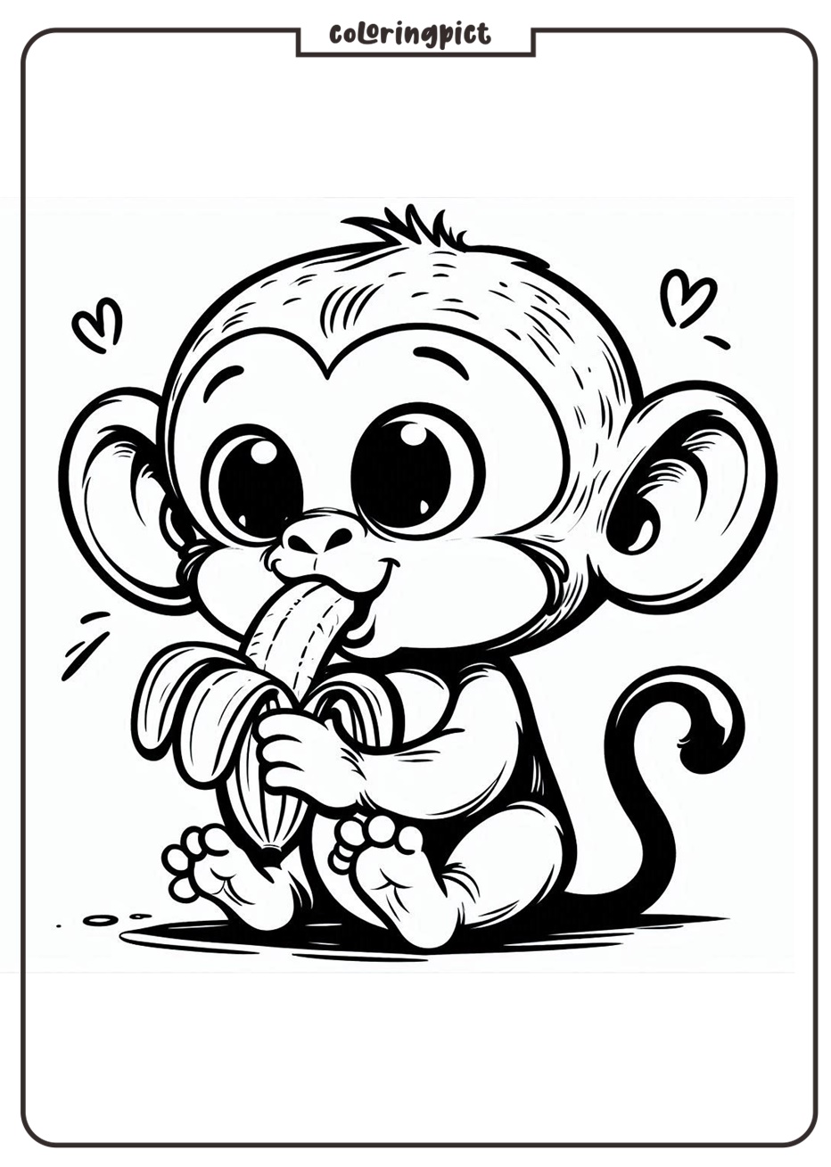 Monkey Eating Banana Coloring Page 4 Monkey Eat Banana Coloring Pages