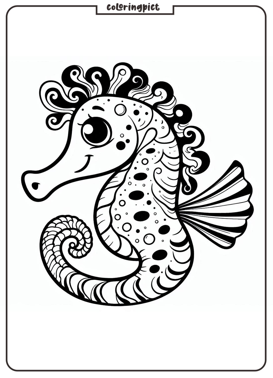 Small Seahorse Coloring Page for Kid