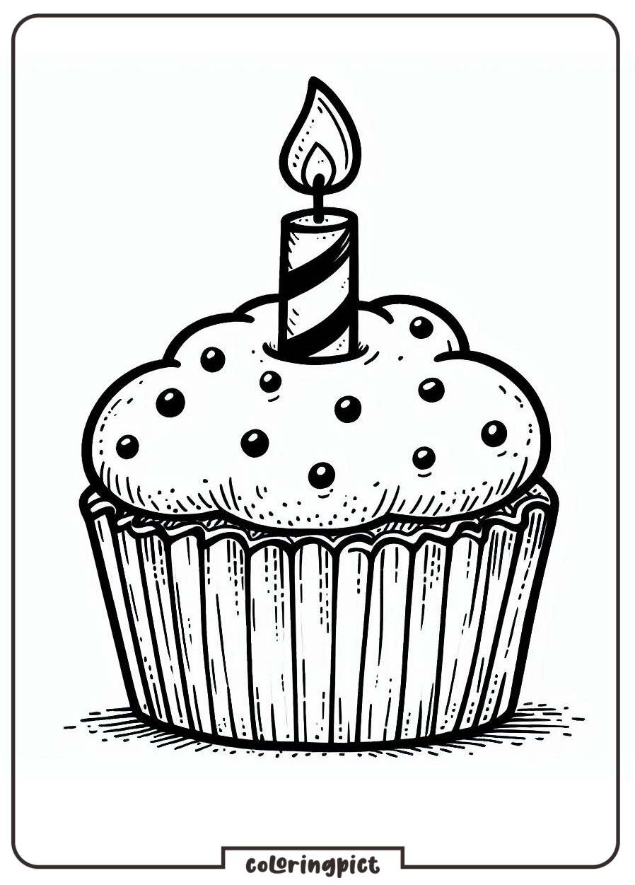 Welcome to the Cupcake with Candle Coloring Pages 3 cupcake with candle coloring page