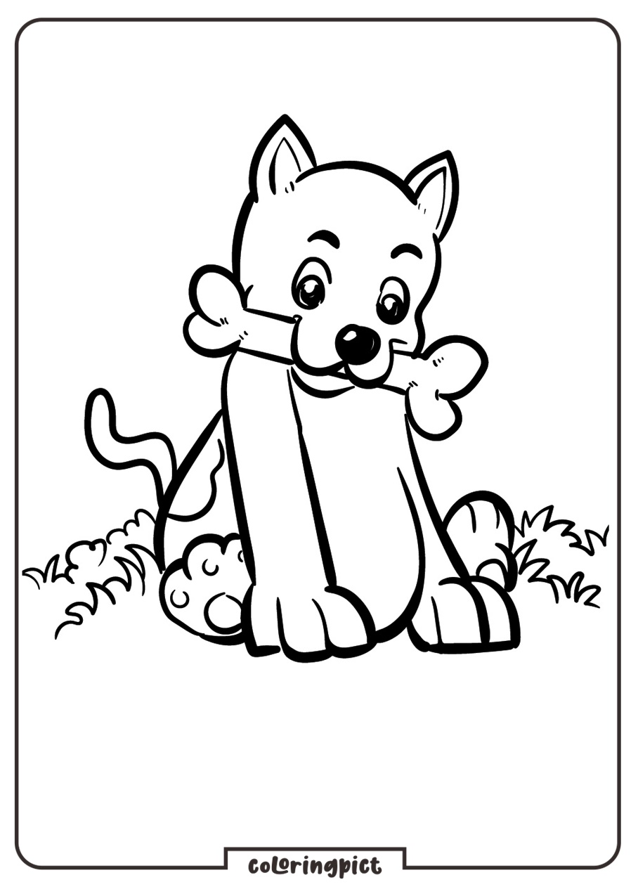 Cute Puppy Biting a Bone Coloring Page for Kids 2 cute puppy coloring page for kids