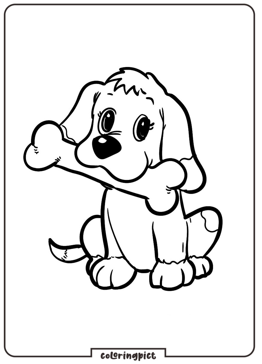 Cute Puppy Biting a Bone Coloring Page for Kids 3 cute puppy coloring page print