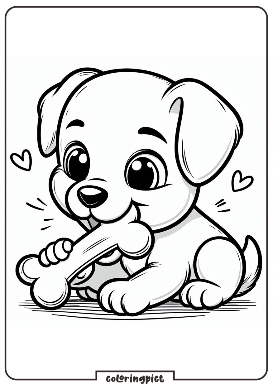 Cute Puppy Biting a Bone Coloring Page for Kids 4 cute puppy coloring page