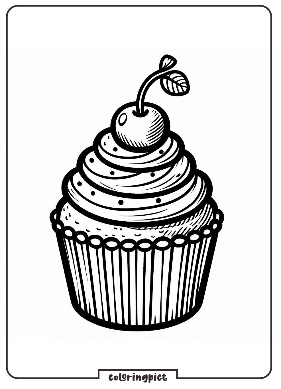 ice cream cupcake with cherry coloring pages for kids