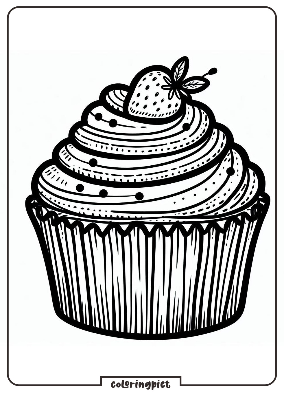 Cupcake with Strawberry Coloring Pages for Kids 2 ice cream cupcake with strawberry coloring page
