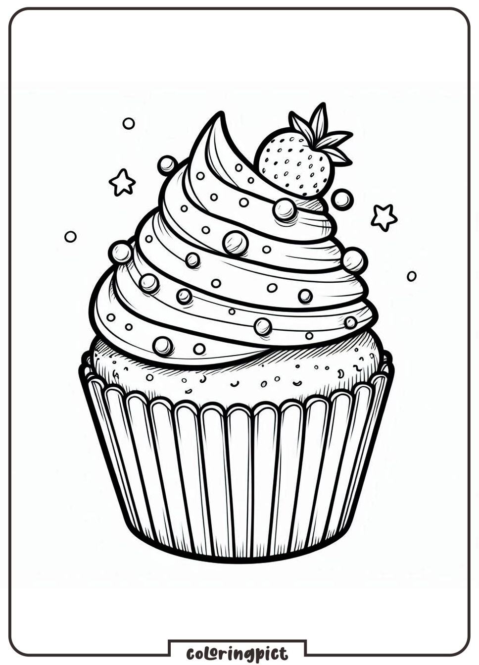 Cupcake with Strawberry Coloring Pages for Kids 3 ice cream cupcake with strawberry coloring pages for kids