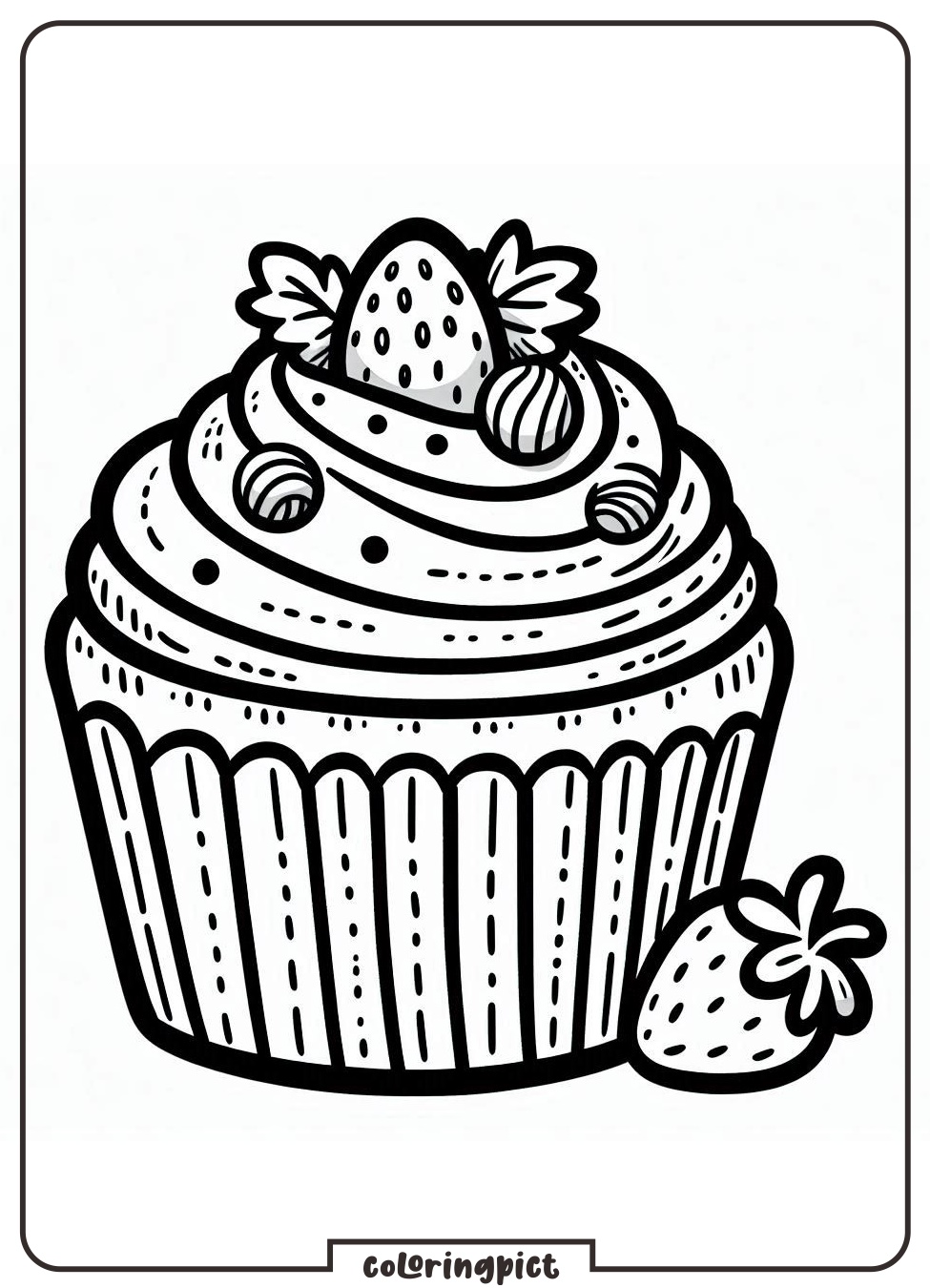 Cupcake with Strawberry Coloring Pages for Kids 4 ice cream cupcake with strawberry coloring pages