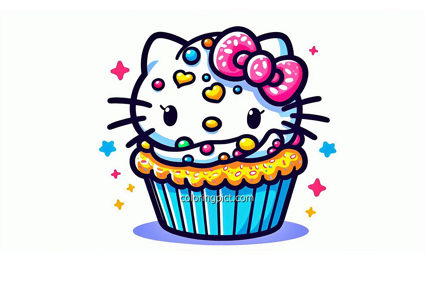 image is cupcake with hello kitty coloring