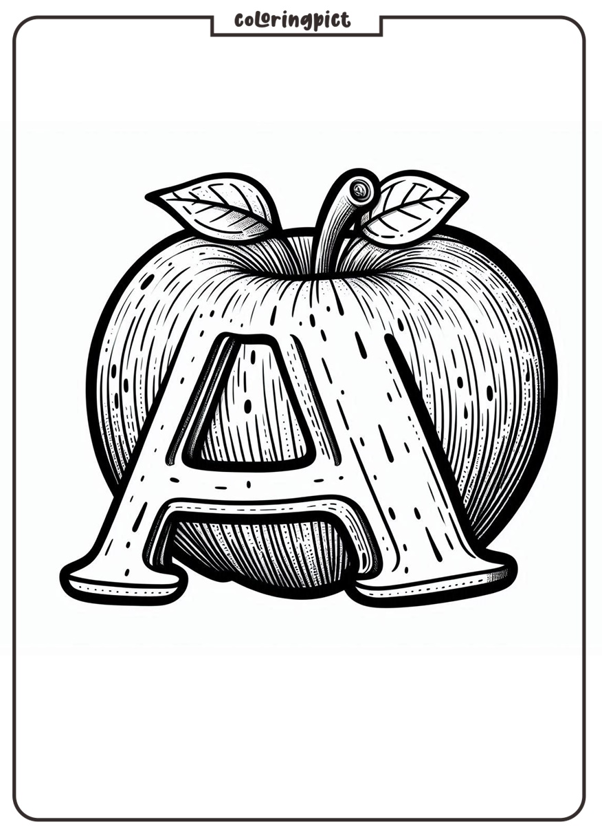 Alphabet Letter A with Apple Coloring Pages for Kids 3 Alphabet Letter A with Apple Coloring Page for Kid