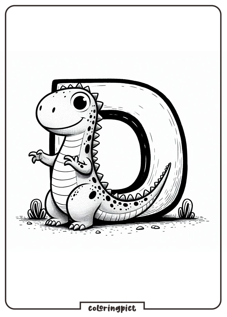 Alphabet Letter D with Dinosaur Coloring Pages for Kids 1 Alphabet Letter D with Dinosaur Coloring Page coloringpict.com