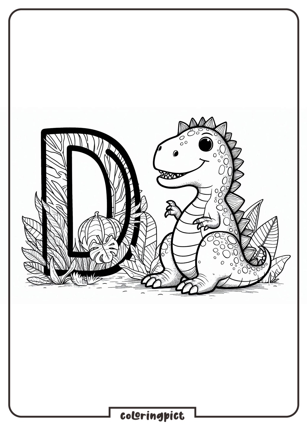 Alphabet Letter D with Dinosaur Coloring Pages for Kids 2 Alphabet Letter D with Dinosaur Coloring Page for Kids