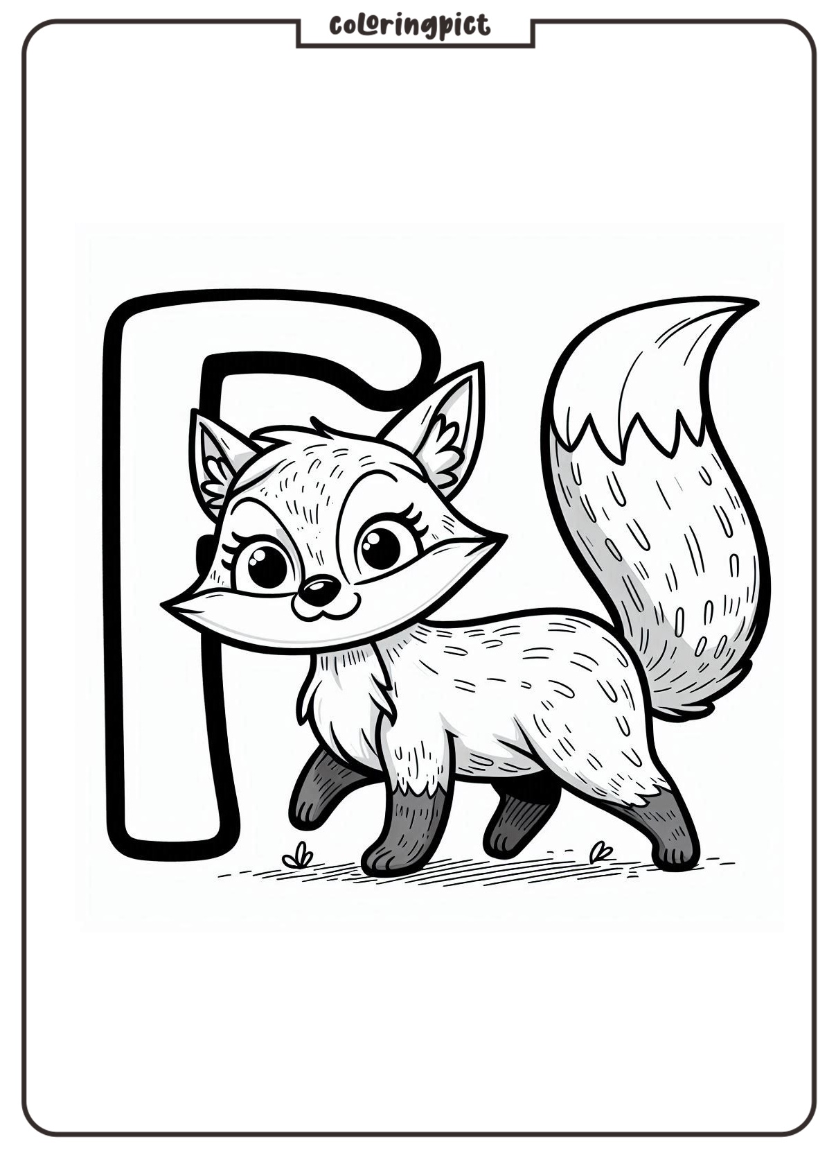 Alphabet Letter F with Fox Coloring Pages for Kids 1 Alphabet Letter F with Fox Coloring Page for Kids