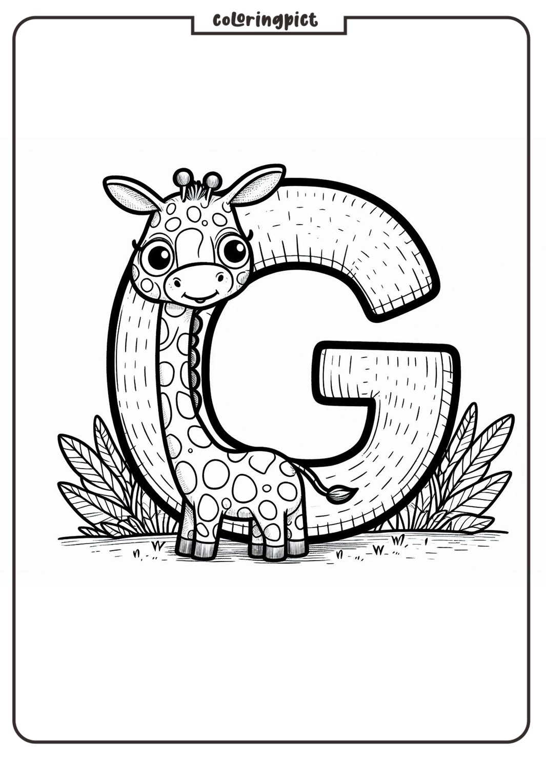 Alphabet Letter G with Giraffe Coloring Pages for Kids 5 Alphabet Letter G with Giraffe Coloring Page