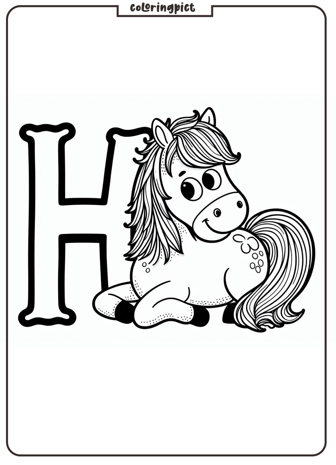 Alphabet Letter H Horse Coloring Page