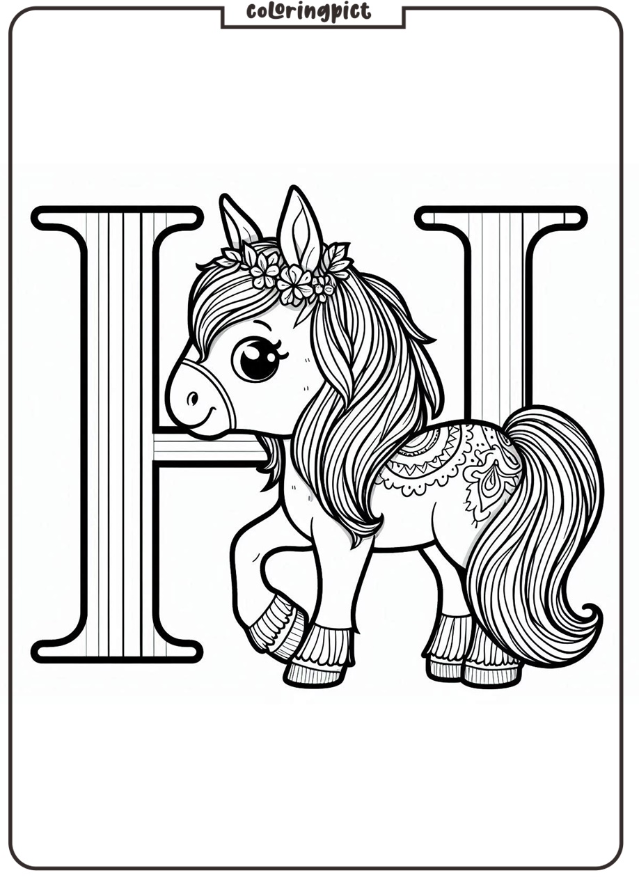 Alphabet Letter H Horse Coloring Pages