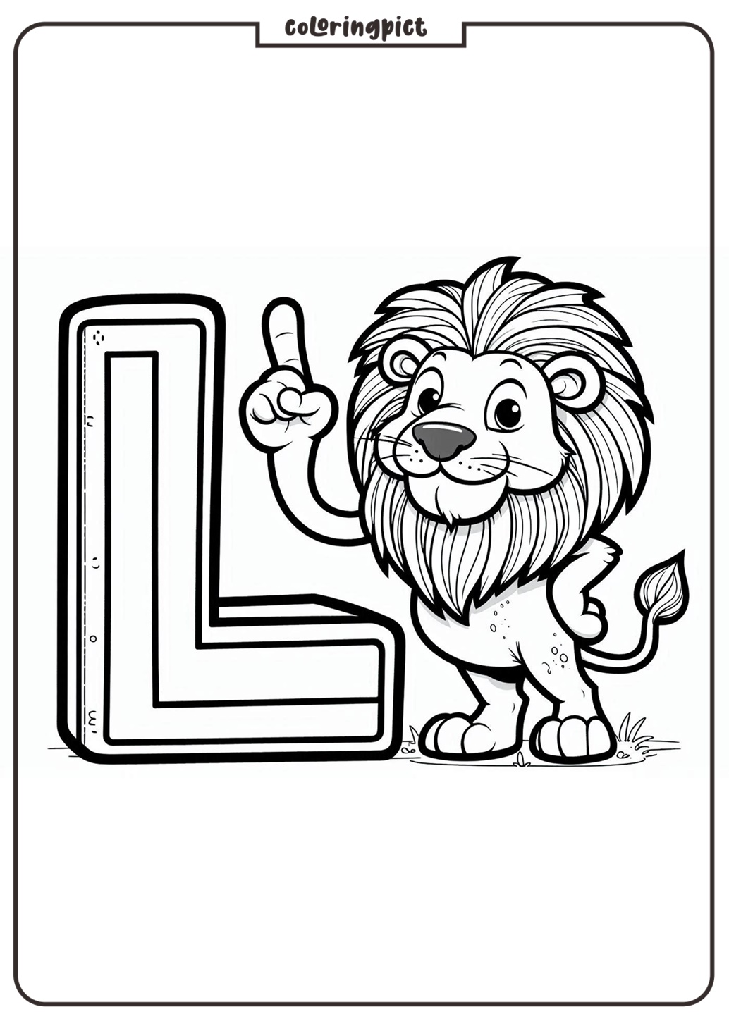 Alphabet letter L with Lion 3 Alphabet Letter L with Lion Coloring Page Online