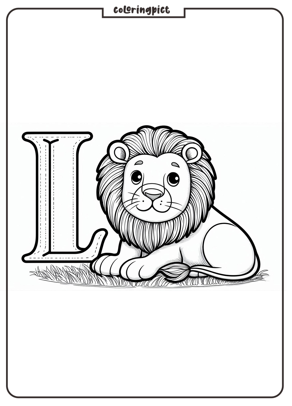 Alphabet letter L with Lion 2 Alphabet Letter L with Lion Coloring Page for Kids