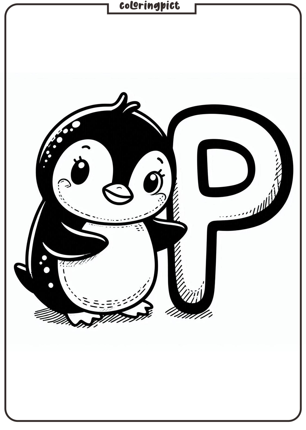 Alphabet Letter P with Penguin Coloring Pages for Kids