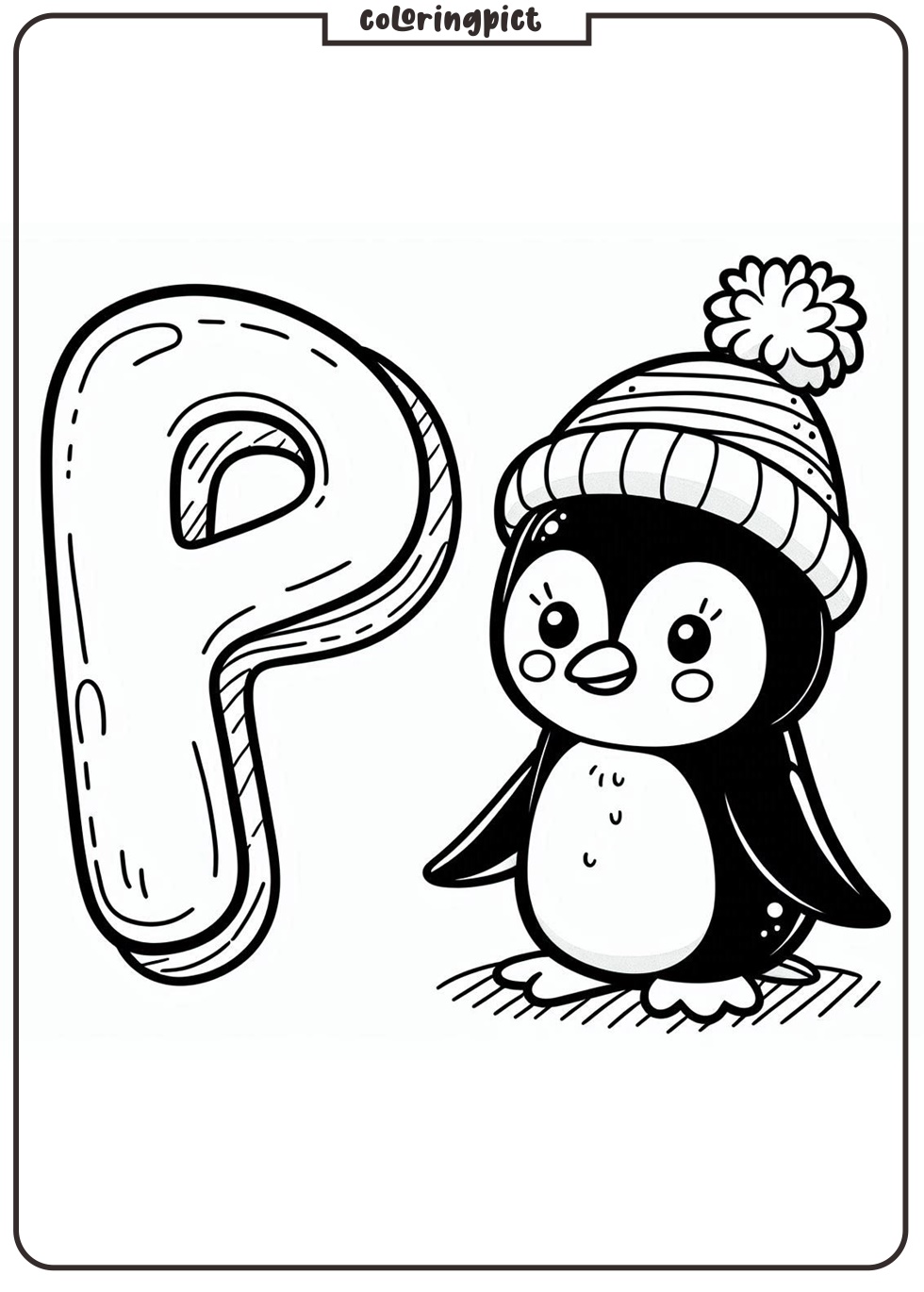 Alphabet Letter P with Penguin Coloring Pages