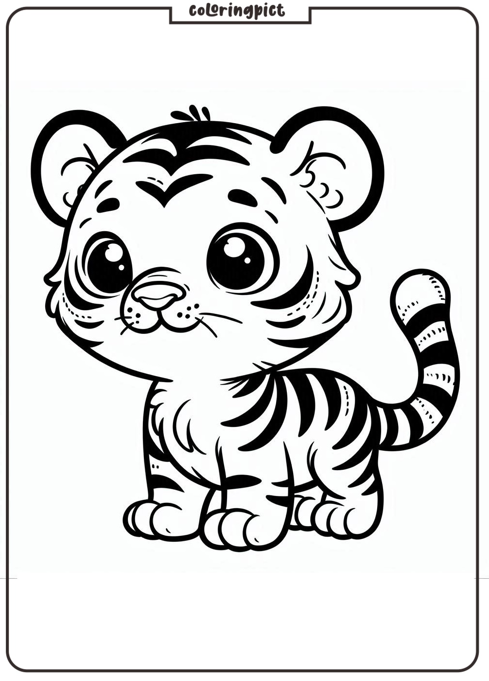 Cartoon Cute Tiger Coloring Page for Kids