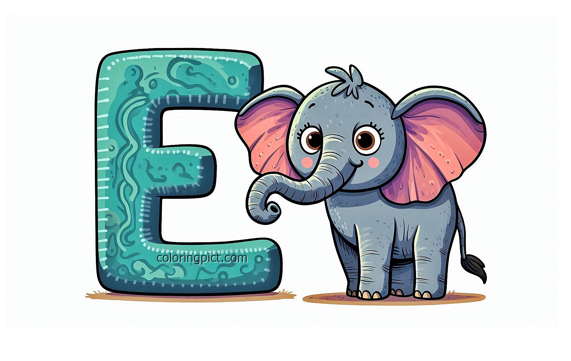 Alphabet Letter E with Elephant Coloring Pages for Kids 6 Image is Alphabet Letter E with Elephant Coloring