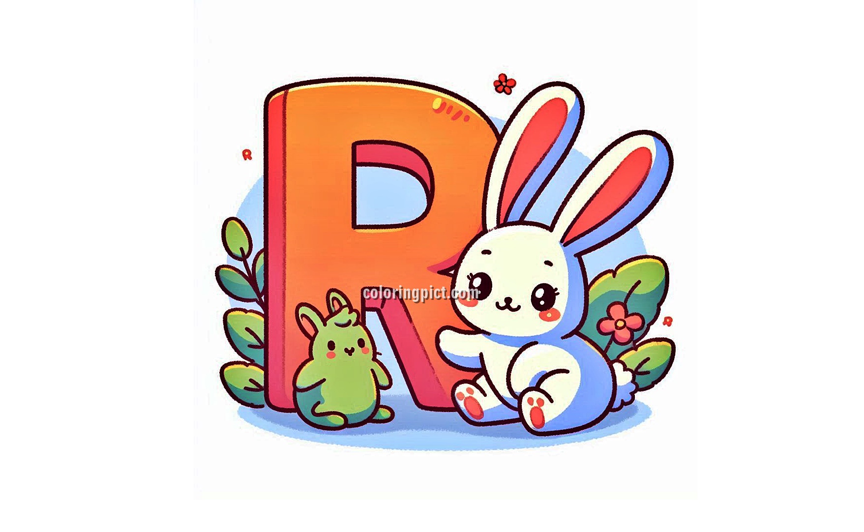 Welcome to our Alphabet Letter R with Rabbit Coloring Pages for Kids 1 Image is Alphabet Letter R with Rabbit Coloring
