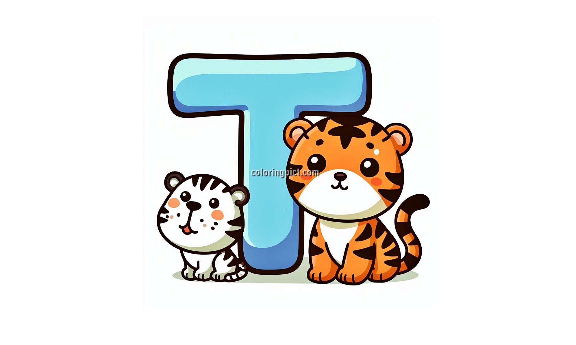 Image is Alphabet Letter T with Tiger Coloring