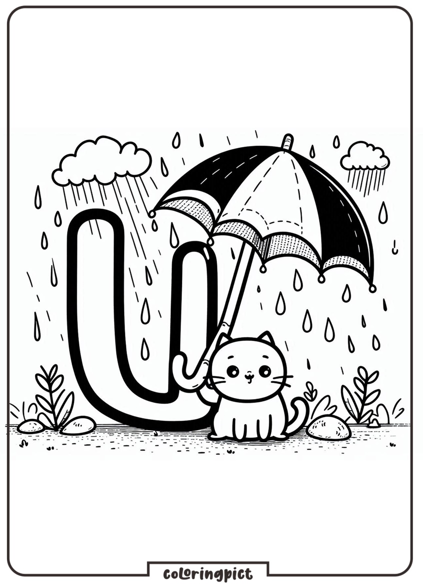 U is for Umbrella Coloring Pages for Kids 1 Alphabet Letter U with Umbrella Coloring Online
