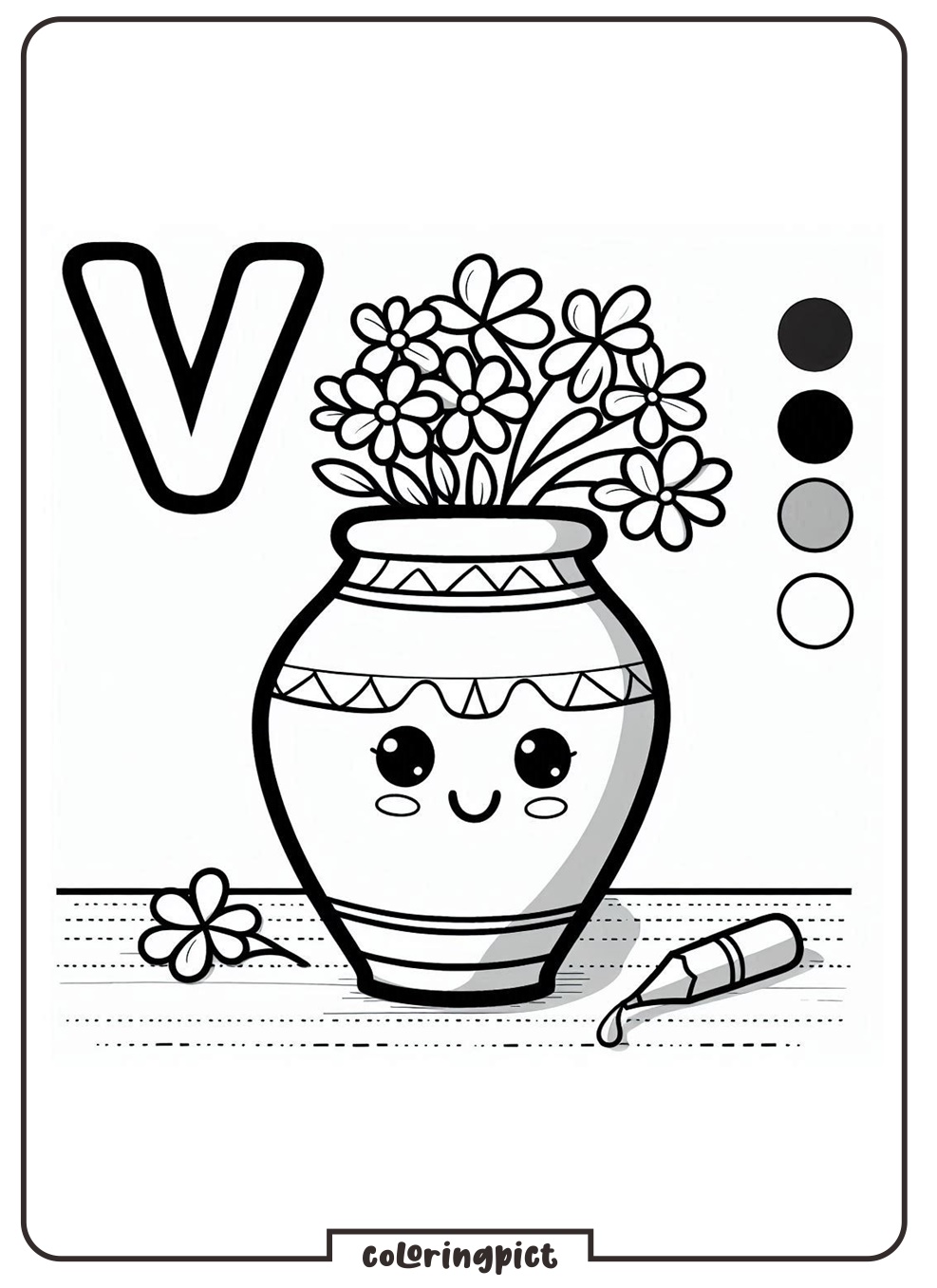 Alphabet Letter V with Vase Coloring Pages