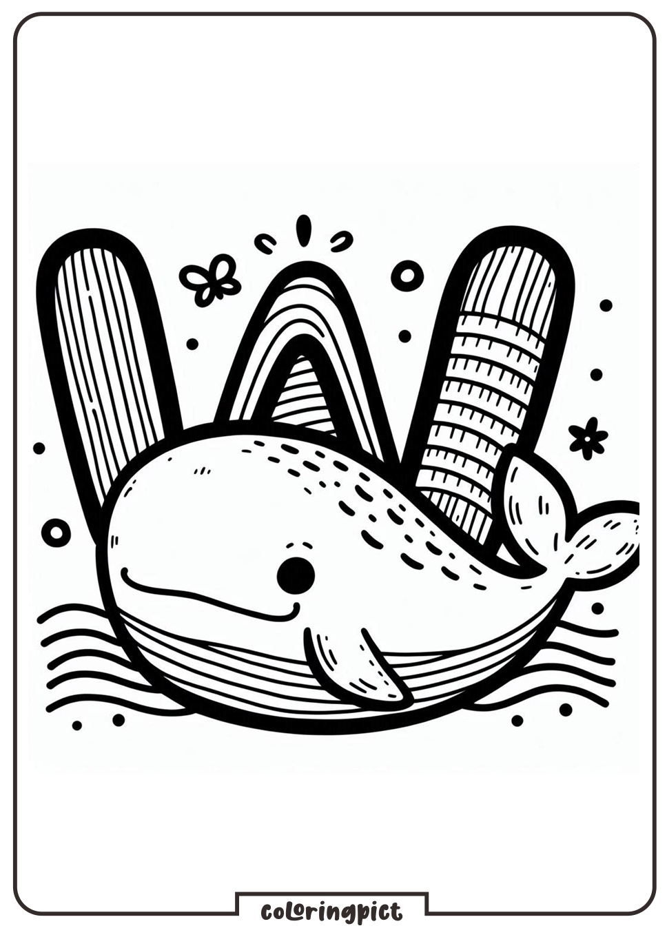 Alphabet Letter W with Whale Coloring Page