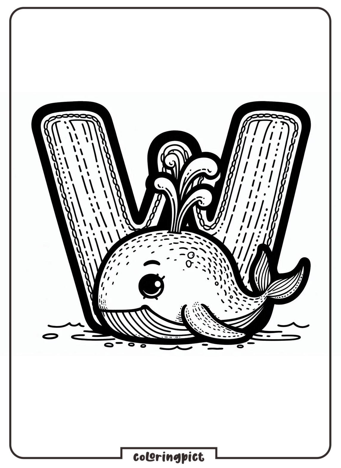 Alphabet Letter W with Whale Coloring Pages