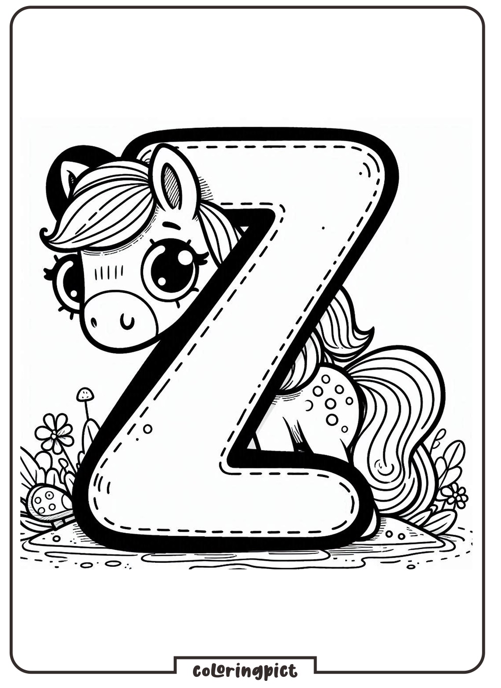 Alphabet Letter Z with Zebra Coloring Pages