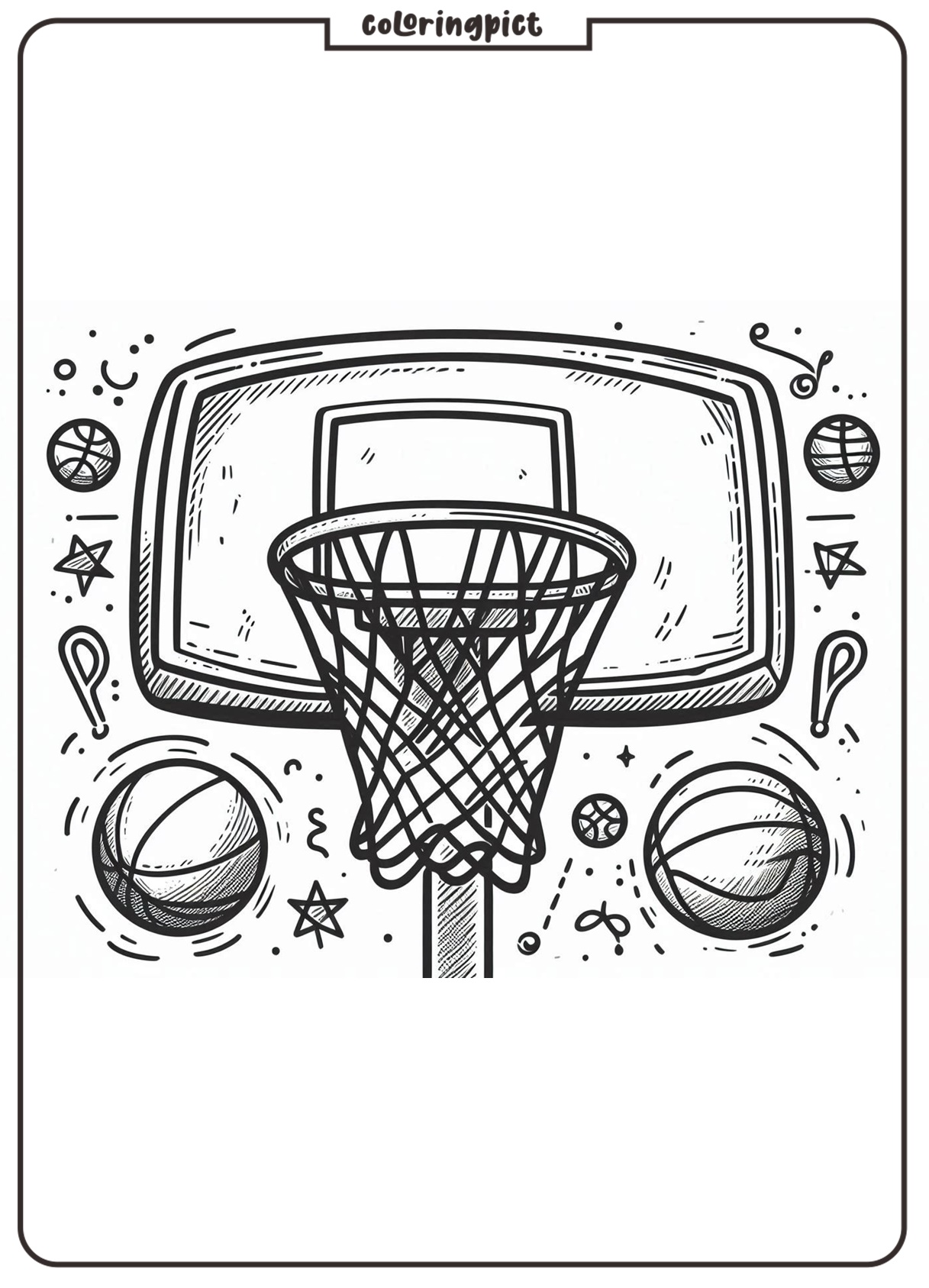 Basketball Hoop and Backboard Coloring Page, coloringpict.com