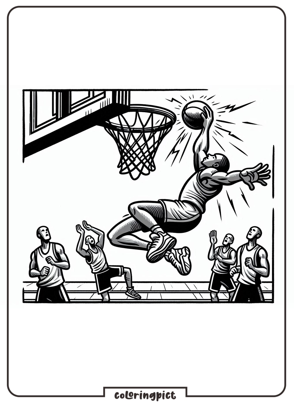 Basketball SlamDunk Coloring Page for Kids