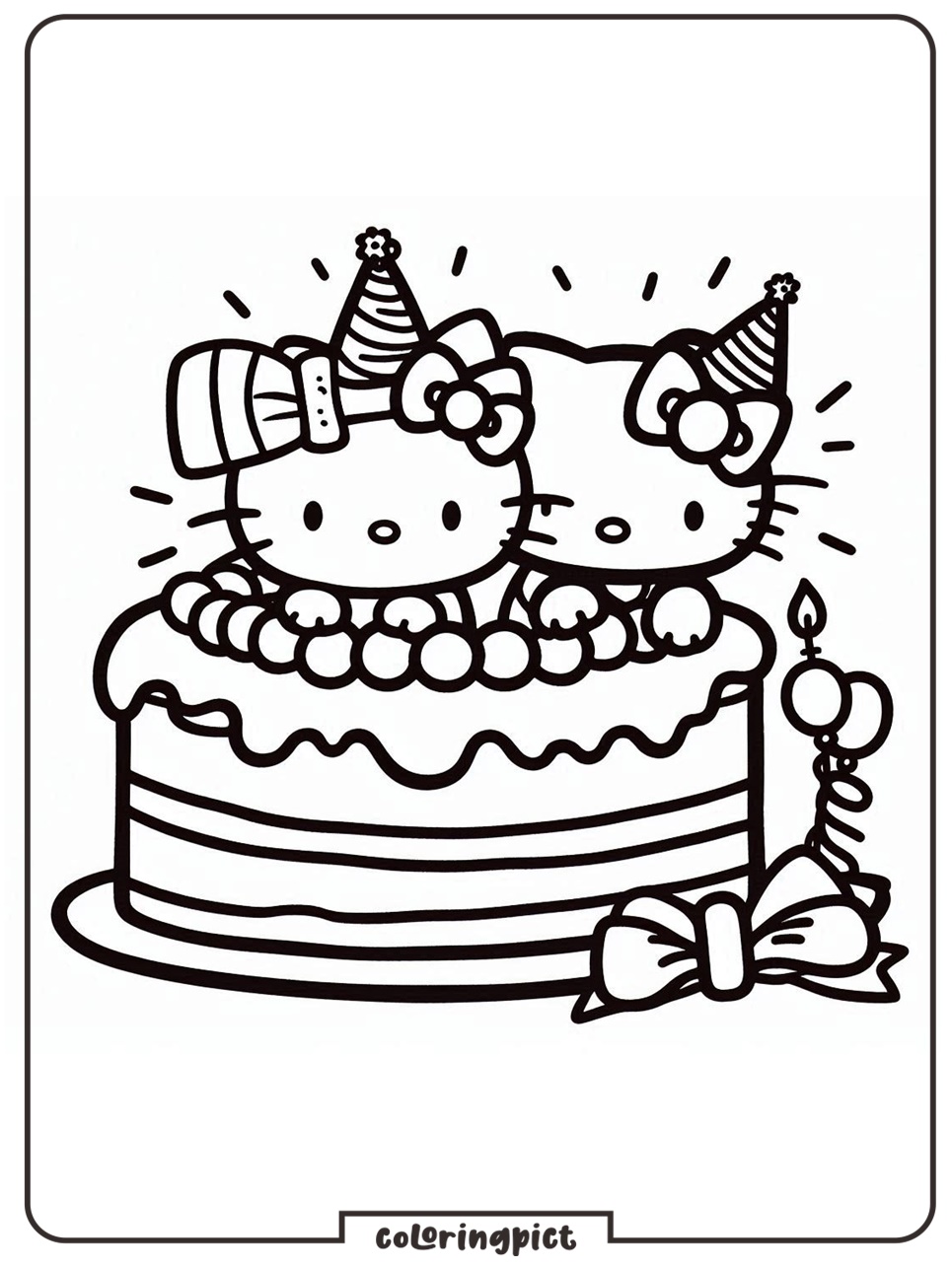 Birthday Cake Coloring Pages Hello Kitty for Kid