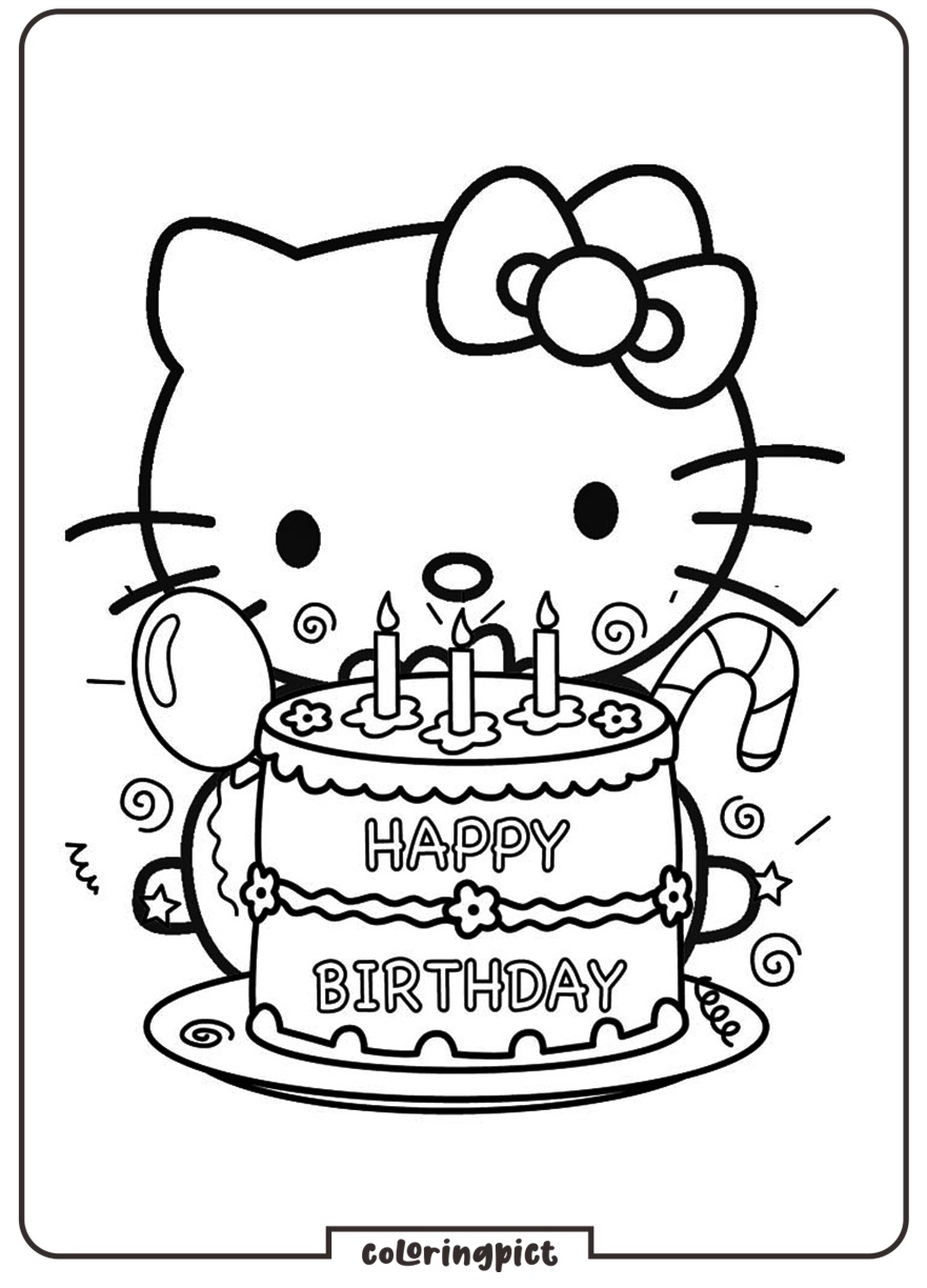 Birthday Cake Coloring Pages Hello Kitty