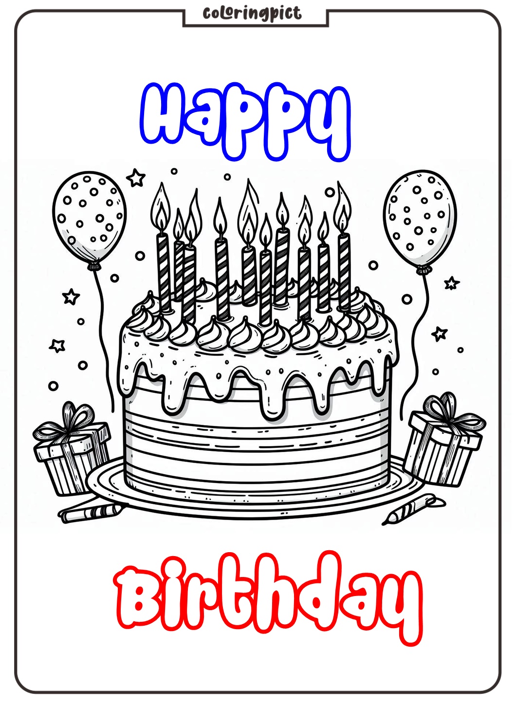 Birthday Cake with Candles Coloring page for Kids