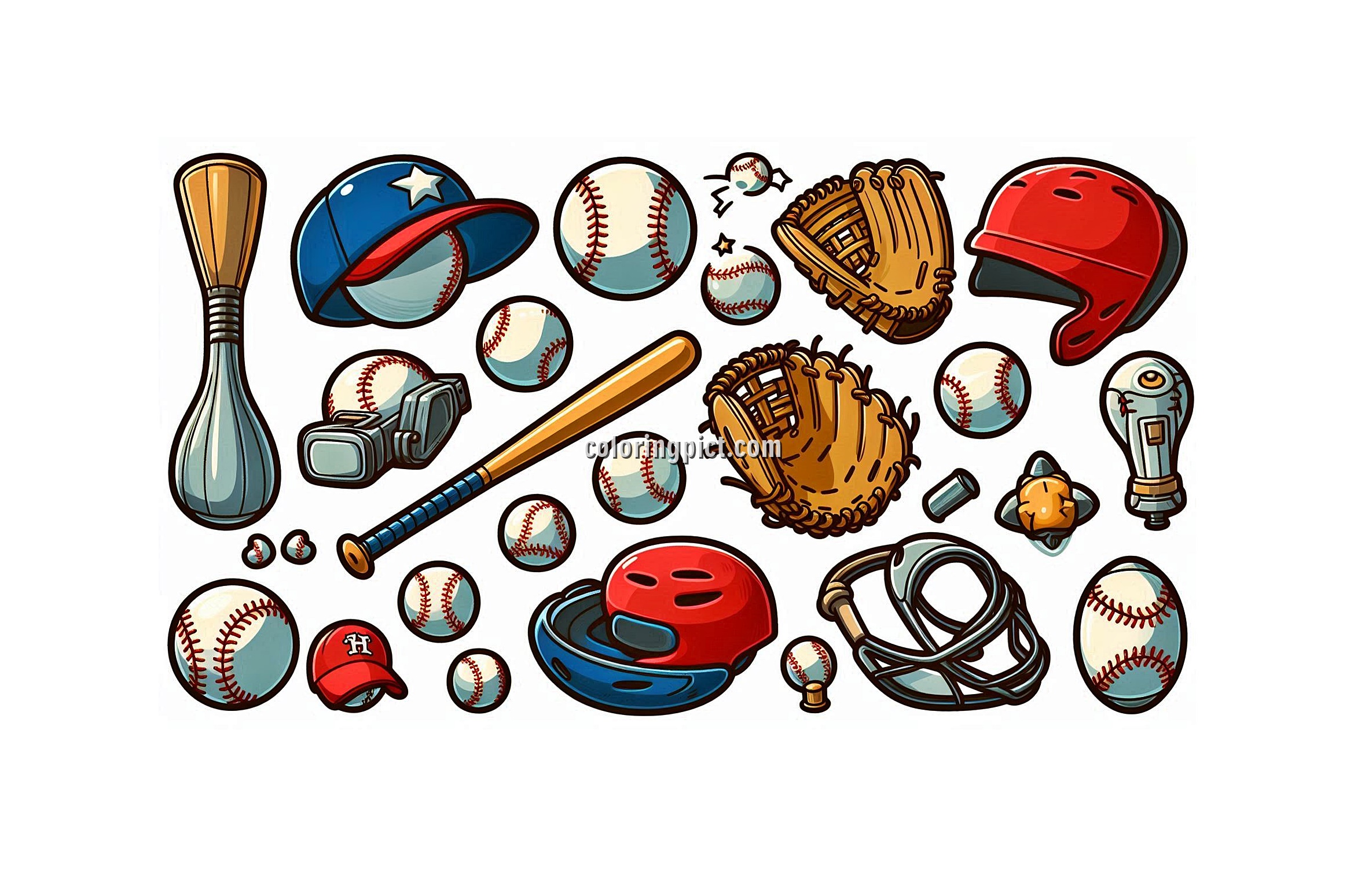 Image is Baseball Player Equipment Coloring