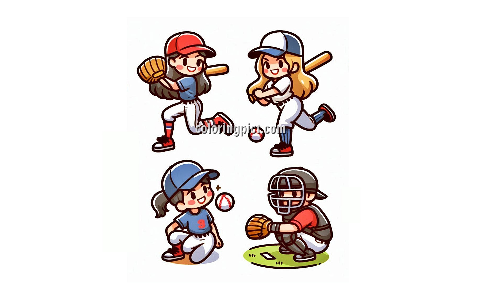 Image is kids play baseball coloring