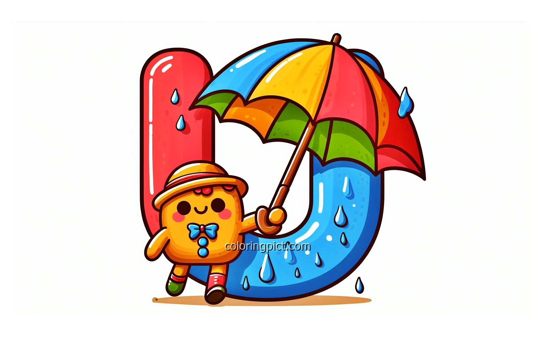 U is for Umbrella Coloring Pages for Kids 4 Image of Alphabet Letter U with Umbrella Coloring