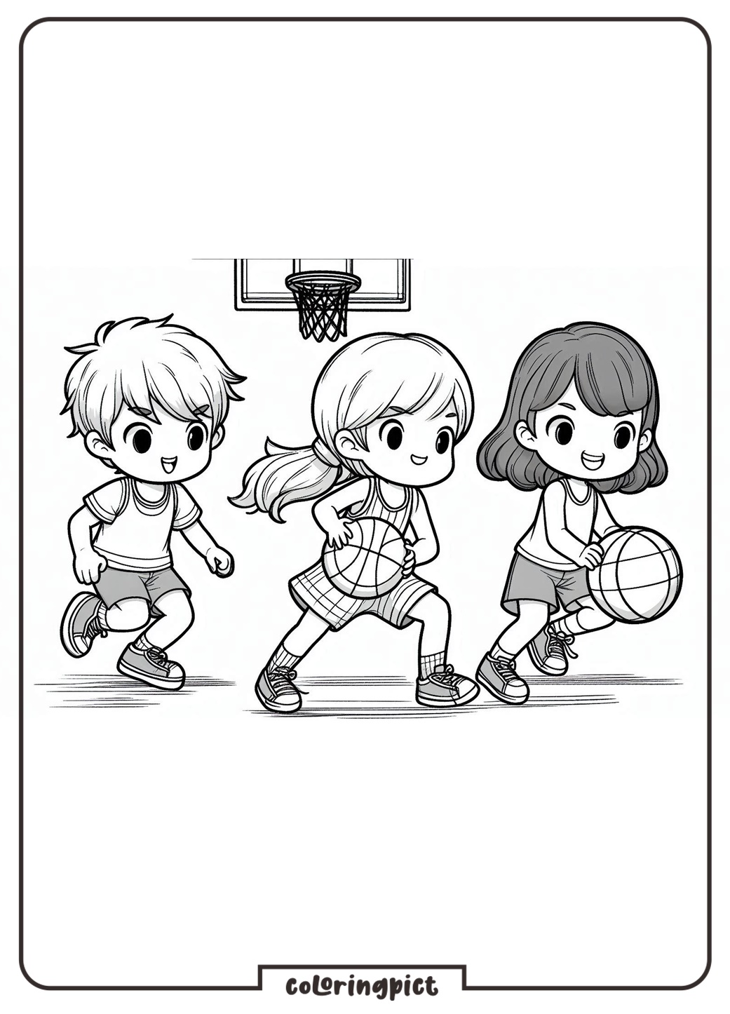 Kids Play Basketball Coloring Page coloringpict.com