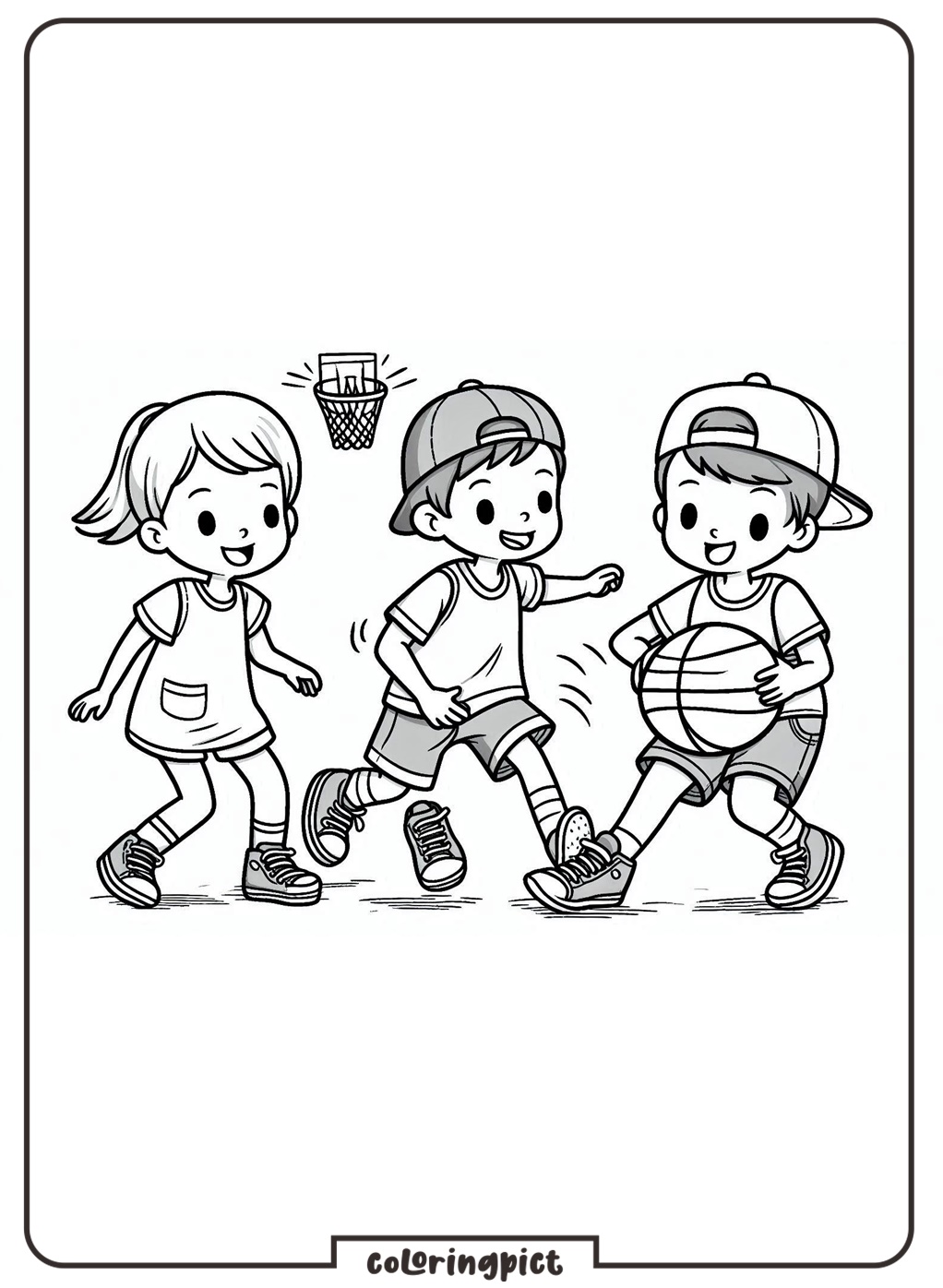 Kids Play Basketball Coloring Pages Coloringpict.com